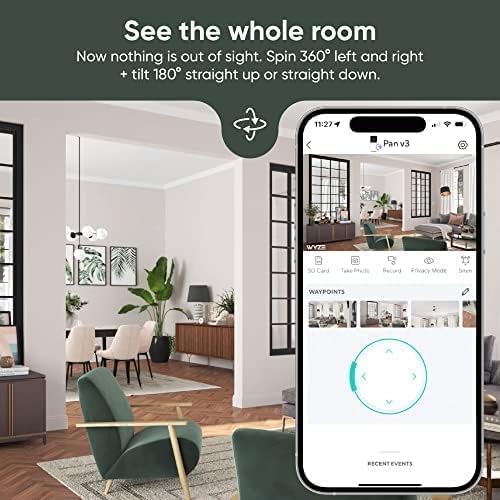 WYZE Cam Pan v3، كاميرا Wi-Fi 1080p للداخل/الخارج بمعيار IP65 مع تدوير/إمالة/تكبير، رؤية ليلية ملونة، صوت ثنائي الاتجاه، متوافقة مع Alexa وGoogle Assistant