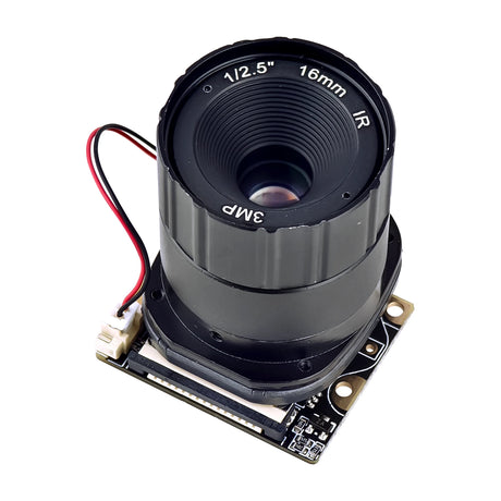 OV5647 camera module with 16 mm IR lens and attached red and black wires